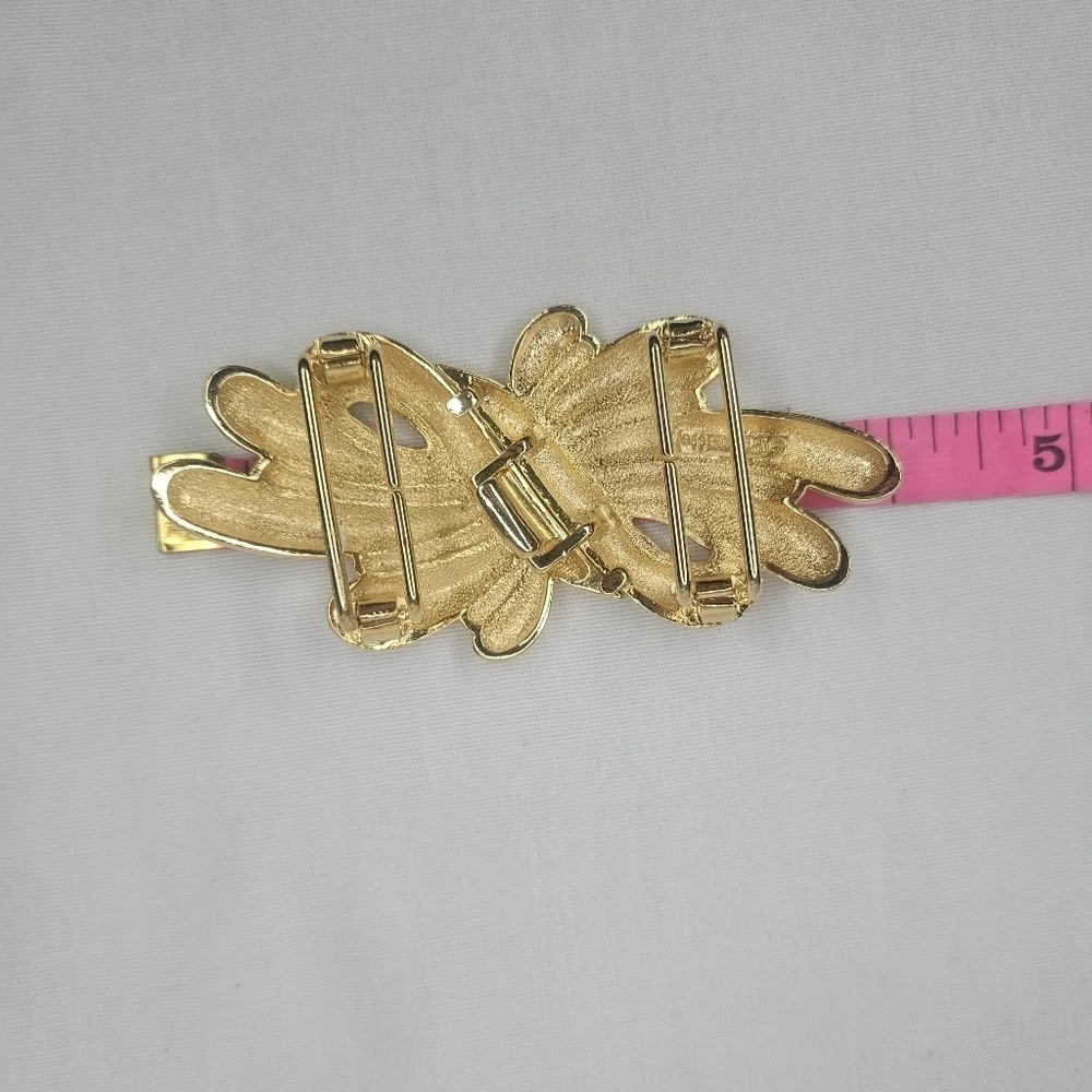 Vtg Douglas Paquette Gold Tone Sculptural Bow Swirl 2-Pc Belt Buckle 1980s EUC